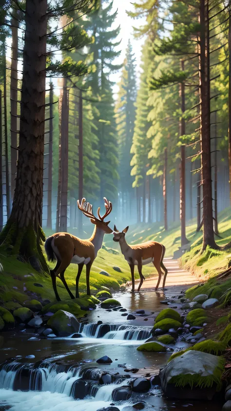 There are lots deer in the forest, 8k, high resolution 