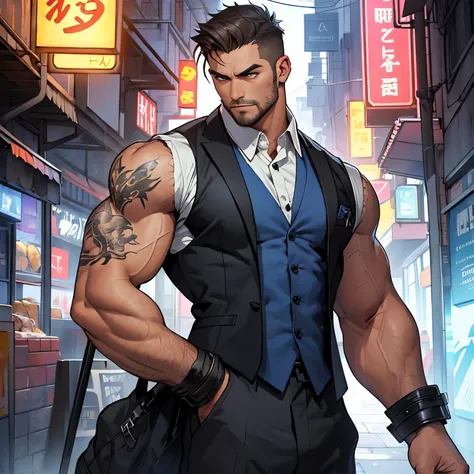 Male in vest

The image showcases a chiseled and matured male figure, standing with a confident posture, clad only in a vest. His stubble-covered jawline adds to his rugged appeal, as his thick eyebrows draw a line above his piercing, hyperdetailed eyes. T...