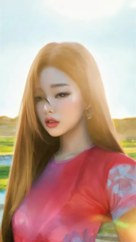 un primer plano de una mujer con cabello largo y vestido rosa, retrato de jossi de blackpink, obra de arte al estilo de guweiz, retrato de jisoo blackpink, inspirado en Sim Sa-jeong, Korean idol woman portrait, inspirado en Yanjun Cheng, jennie rosa negro,...