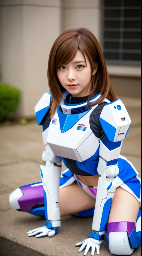 RAW, Masterpiece, Ultra Fine Photo,, Best Quality, Ultra High Resolution, Photorealistic, Sunlight, Full Body Portrait, Stunningly Beautiful,, Dynamic Poses, Delicate Face, Vibrant Eyes, (Side View) a close up of a woman in a pink and white gundam custume,...