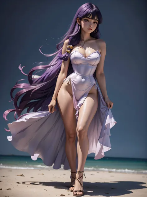 Garota anime de cabelo purple com saia vestido longo purple meio transparente e espartilho, 16 anos, corpo bonito, seios grandes, com hand in panties , hand in cabelo roxo, Garota sensual, cabelo roxo, mechas de cabelo laterais, mechas de cabelo na lateral...