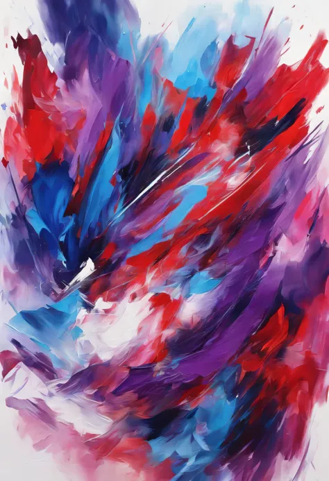 abstract painting, blue and red color fusion, purple in middleof red and blue result, white background,
