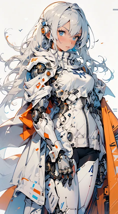 Wearing a white suit、Close-up of woman in cloak, girl in mecha cyber armor, Anime robot mixed with organic, Wearing white futuristic armor, mechanized valkyrie girl, Fela white mecha, alexandre Fela white mecha, Female mecha, Perfect anime robot woman, and...