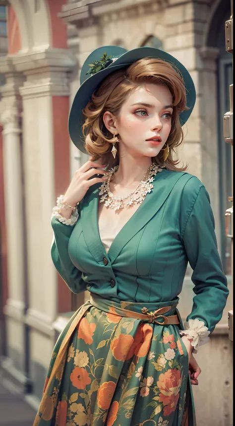 Beautiful woman in intricate Modern Retro Vintage Outfit