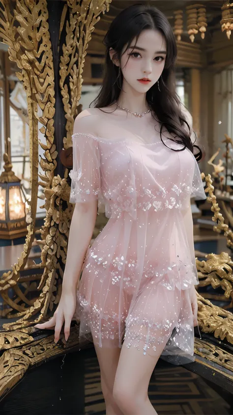 diamond dress, masterpiece，best quality，high质量，high清晰度，high质量的纹理，high质量的阴影，high细节，beautiful details，fine details，Extremely detailed CG，Detailed texture，lifelike的面部表现，lifelike的，rich and colorful，exquisite，sharp focus，(intricate detailake up，PureErosFace_V1:...