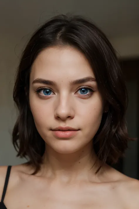 create a beautiful realistic face with blue eyes