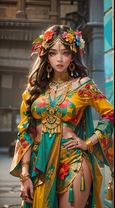 Beautiful woman in intricate Exotic and Colorful Outfit