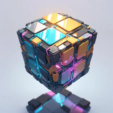 1 cube, cyber material, simple, simple background, ultra detailed, 8k