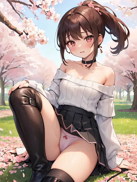 (Masterpiece, top quality, high resolution, realistic photo, realistic looking skin:1.1),
(Woman walking in park lined with cherry blossom trees:1.2),
(Skirt billowing in the wind: 1.8),
(Fully exposed panties:1.8),
(blushing and embarrassed expression as ...