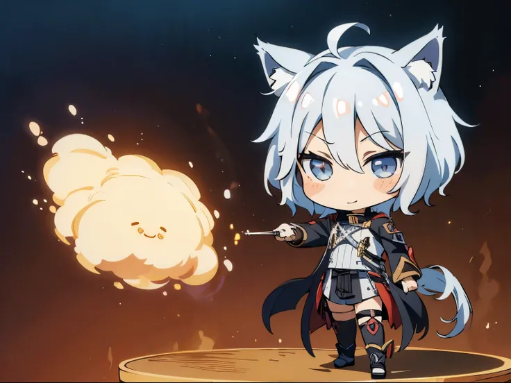 masterpiece, man with cat ears (gray hair, short hair) ，depicted in detail，(chibi:1.4)，full body，toe