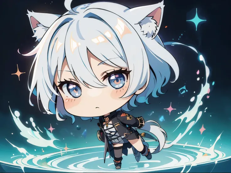 masterpiece, man with cat ears (gray hair, short hair) ，depicted in detail，(chibi:1.4)，full body，toe