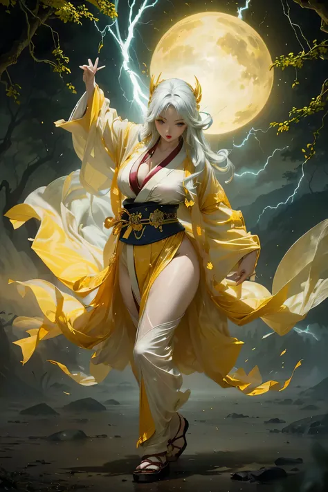 (8k, highest quality, masterpiece: 1.2), (realistic, realistic: 1.37), super detailed, ((a bewitching female thunder god dancing...