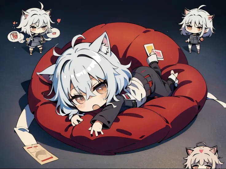 masterpiece, man with cat ears (gray hair, short hair) ，depicted in detail，(chibi:1.6)，full body，toe，pants