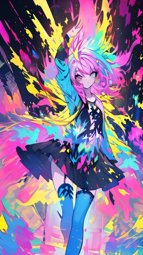 (masterpiece, ultra high resolution, highest quality:1.1), 1 girl, colorful hair,pastel colour,whole body,dynamic pose