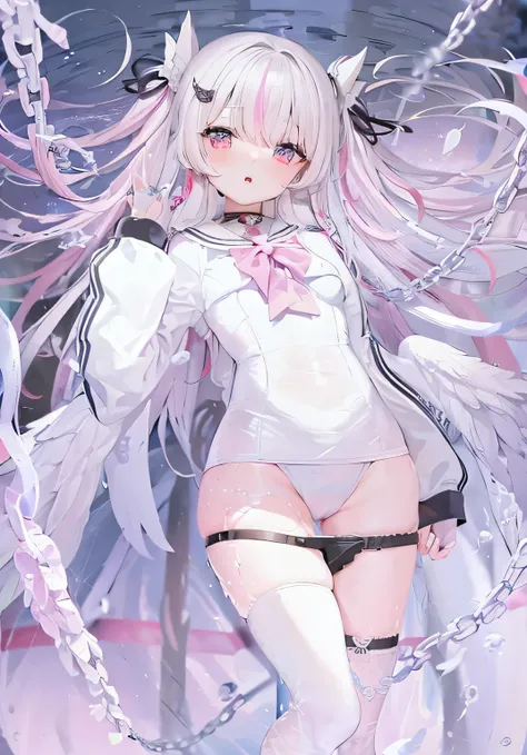 anime girl with long white hair and pink bow in a white outfit, best anime 4k wallpaper, pink twintail hair and cyan eyes, twintails, white gloves, white haired deity, madoka kaname, splash art anime, anime moe artstyle, rich details​, perfect image qualit...