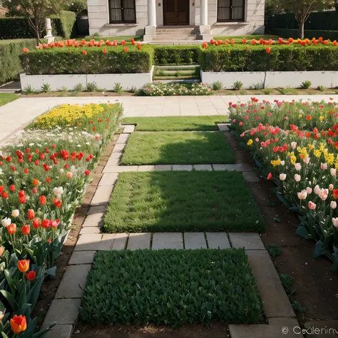 Rectangular flower garden 12 tulips, seis gladiolos y seis lirios