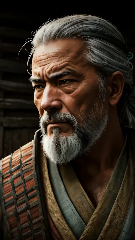  an old samurai, con barba blanca y arrugas marcadas: realistic epic, soft cinematographic portrait, Adobe Lightroom, photography laboratory, muy detallado, despondent, (colores neutros: 1.2), (HDR: 1.4), (colores suaves: 1.2) ), hiperdetallado, (art stati...