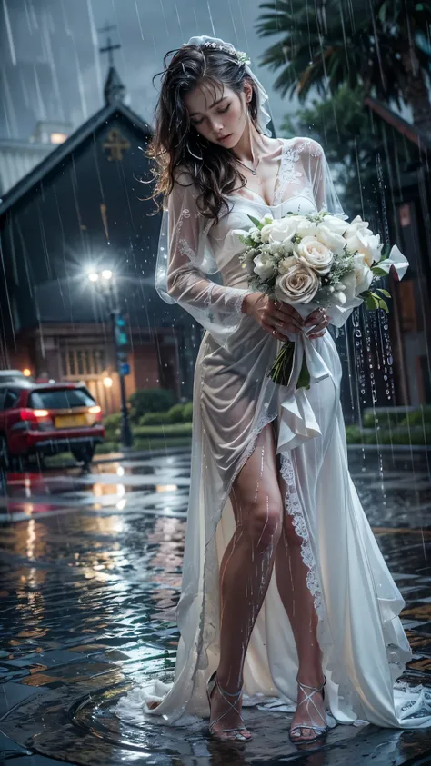 (raw shooting, photoreal:1.5, 8k, highest quality, masterpiece, ultra high resolution), ((((typhoon heavy rain)))), perfect dyna...