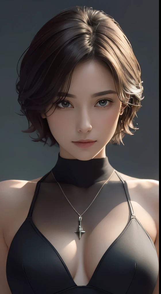 (((highest quality、8k、masterpiece)))、sharp focus、cinematic lighting、soft light、high resolution skin:1.3、realistic skin texture、30 year old mature woman、small face、no makeup、short hair、dark brown hair、detailed beautiful eyes、small breasts、、bust B cup、wearin...