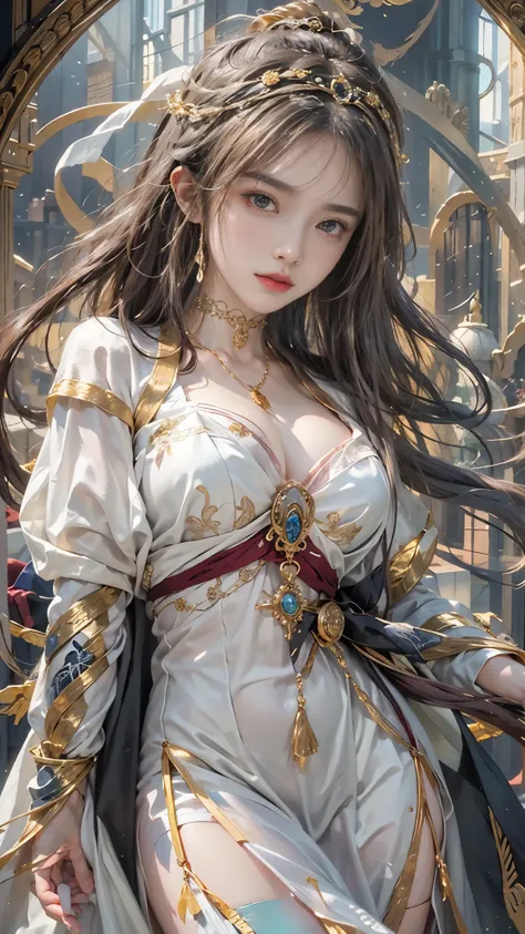 Official art、Priestess of Time、Use Time Magic to travel through time and space、The background is reminiscent of the passage of time、You can see a lot of watches and a lot of watch parts.、face each other２People Girls、Beautiful woman in black robes with open...