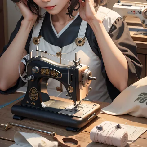 ~sewing machine~new prison, new machine，close up，female taoist seal，side