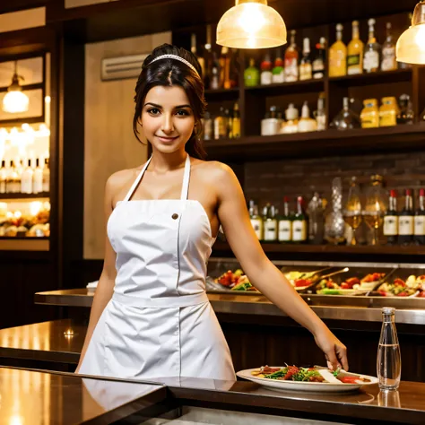 Turkish woman, working at a restaurant, thinner body