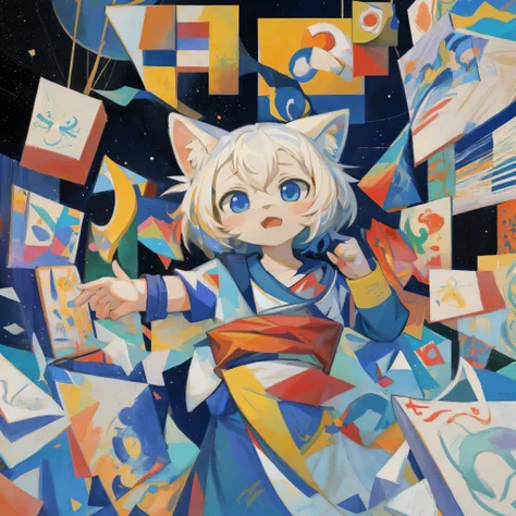 top quality, best quality, cubism, high-quality illustrations by pablo ruiz picasso, masterpiece(kemono, angelic cute 1girl, sol...