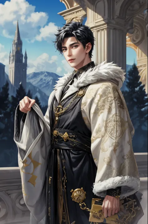 (absurdres, highres, ultra detailed, HDR), masterpiece, best quality, 1 boy , maleficent movie, boy character ,short hair, handsome face, anime eyes,fur, detailed interior, detailed character, incubus fashion,