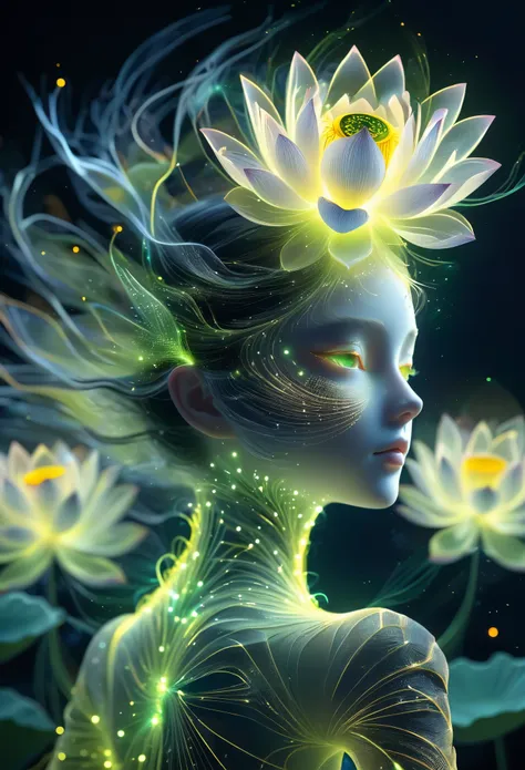 high resolution, super detailed, (1 girl:1.3),（lotus），dynamic light wavesbreak sunlight, reverberation, experimental photography...