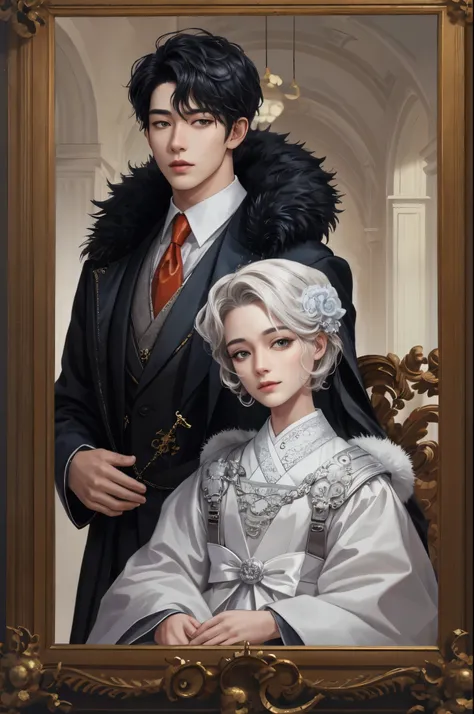 (absurdres, highres, ultra detailed, HDR), masterpiece, best quality, solo focus, 1 boy , korean face, webtoon, maleficent movie, boy character ,short hair, handsome face, anime eyes,fur, detailed interior, detailed character, incubus fashion,