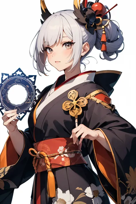 Please draw a medieval Japanese female onmyoji in an anime style who draws a magic circle.