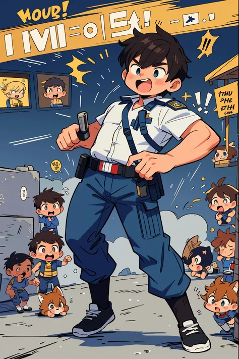 top quality, best quality, highres, masterpiece, super high resolution, detailed background, street, gasping for air(super handsome boys, dog)police officer, swat, police uniform, 6+boys, 6+girls, absurdres(highly detailed beautiful face and eyes)perfect a...