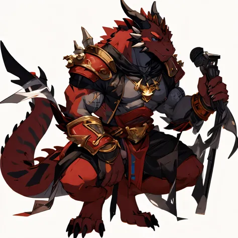 dragon，red，muscle，