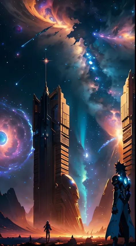 Create a visually captivating image inspired by the iconic scene from the movie Guardians of the Galaxy, embracing the majestic landscape of space filled with vibrant celestial bodies and mesmerizing nebulas. The Milano, the Guardians beloved spacecraft, s...