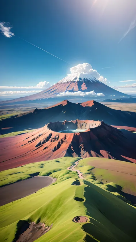 Mount Mauna Kea, the highest volcano in the world, 8k, high resolution, with green color mountain 