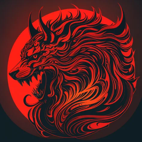 [Red Oni] heraldic silhouette, logo masking style illustration, Dan Mumford, Greg Lutkowski, James Jean, black background, fantasy art, mysterious, realistic, majestic, rich vivid colors, high contrast, seamless water brand, art station, deviant art, dribb...