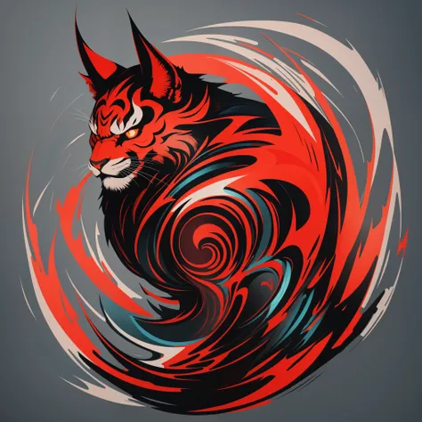 [Red Oni] heraldic silhouette, logo masking style illustration, Dan Mumford, Greg Lutkowski, James Jean, black background, fantasy art, mysterious, realistic, majestic, rich vivid colors, high contrast, seamless water brand, art station, deviant art, dribb...