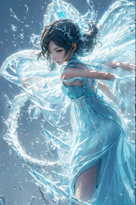 (((1 girl)))，dynamic poses，（skirt made of ice：1.5），（magic circle：1.2），magic circle，blue concentric circles，ice crystals，concentric circles of frost，(((icicle)))，Ice mist，Ice particle effects，（Ice butterfly：1.2），Amazing results，,best quality,masterpiece,ult...