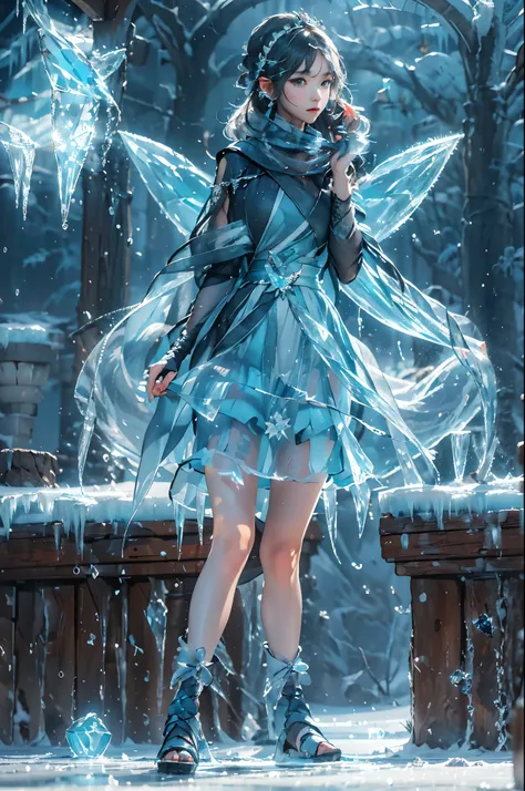 (((1 girl)))，dynamic poses，（skirt made of ice：1.5），（magic circle：1.2），magic circle，blue concentric circles，ice crystals，concentric circles of frost，(((icicle)))，Ice mist，Ice particle effects，（Ice butterfly：1.2），Amazing results，,best quality,masterpiece,ult...