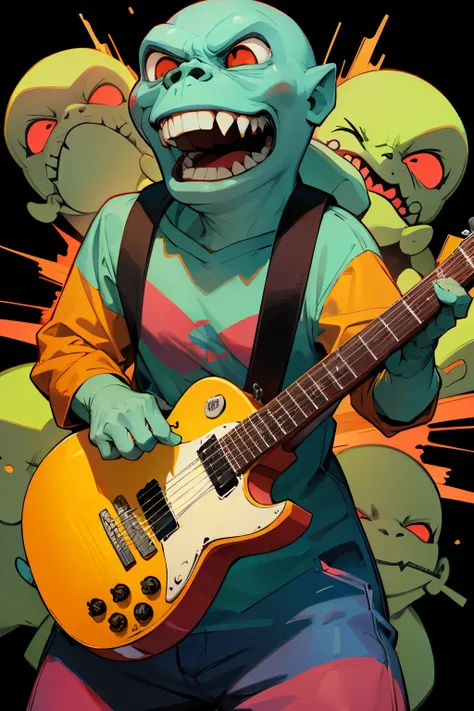 Desenhar monstro zumbi mediaval tocando guitarra 