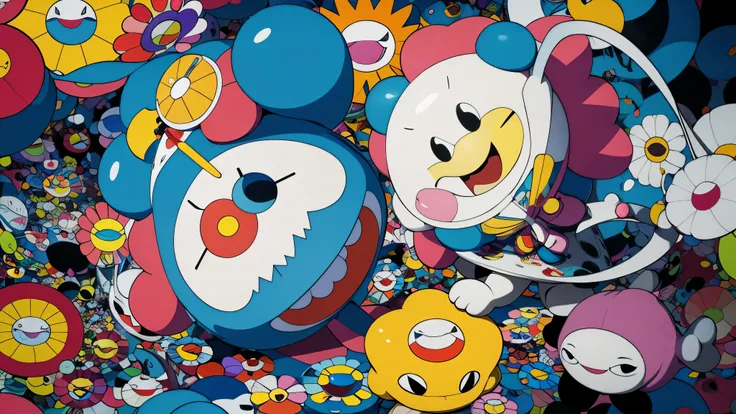 takashi murakami style, sad, depression, life, love story, abstract, colorful, future, banner, kaws