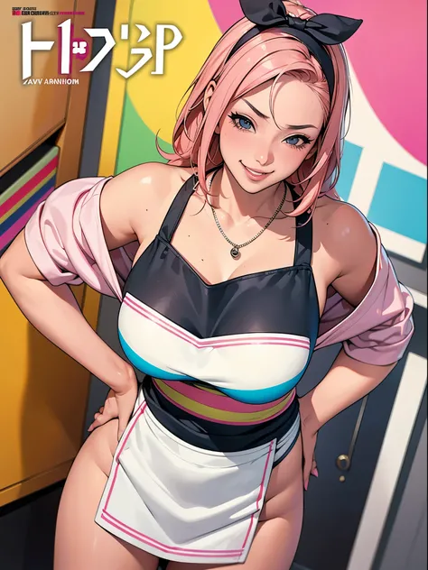 Colourful and pop magazine covers,(vulgar),Just the right kind of 14-year-old japanese sunburn kuro Gyaru for promiscuous sex friend, group shot,Rainbow Hair Color,wearing an short apron without any clothes on and necklace,hair accessories,between breasts,...