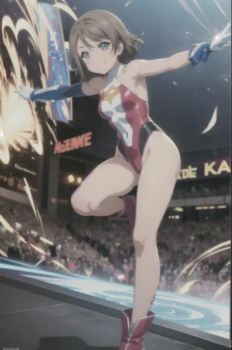 (((pixel-perfect, detail-perfect))), watanabe you, 1girl, leotard, spinning, time travel, super power, superhero, tornado, super tornado, whirlwind, twirling, super speed, bare legs, anime, super spin, standing, detailed, boots, gloves, rapid gyration, smi...