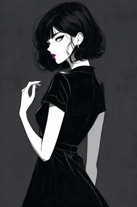 (best quality, sketch:1.2),realistic,illustrator,anime,1 girl, detailed lips, black dress,custom, (background dark monochrome), ...