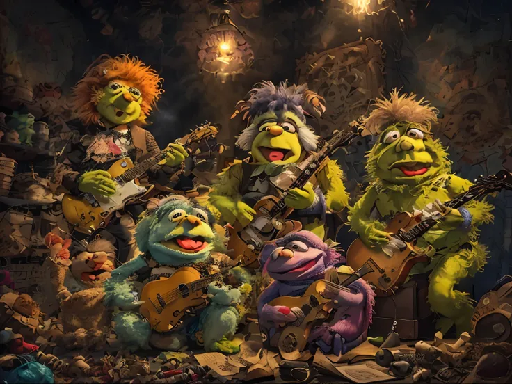 araffes and other musical instruments are posed in a room, punk muppet, directed by: ron walotsky, muppets, directed by: patrick...