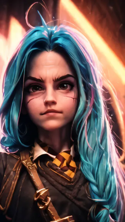 jinx-hermione fusion, merge models, fusion, les vêtements et la baguette de hermione, les cheveux de jinx, 1fille, beau, personn...