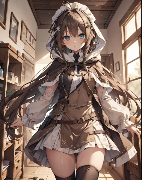 masterpiece, 1girl, sparrow, a black haired girl, wearing a white medieval priestess clothes, curly long hair, messy hair, slim ...