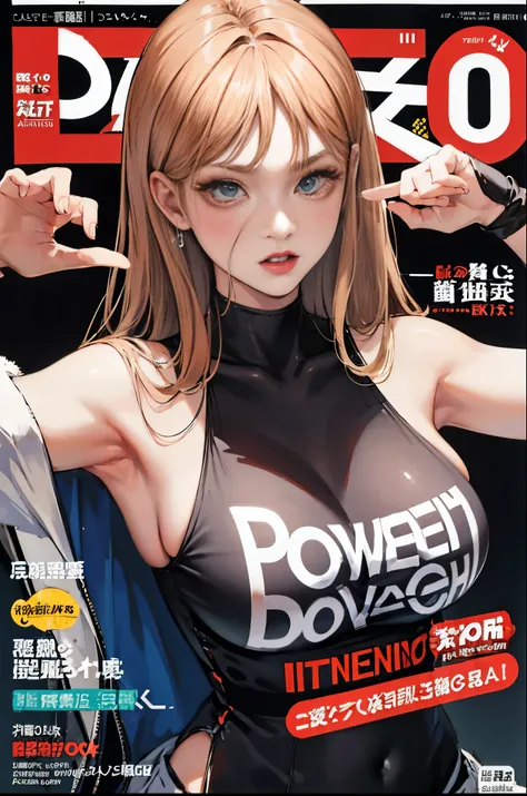 ((cool)),magazine cover, ( prisoner),fashionable clothes、woman、devil woman、big breasts