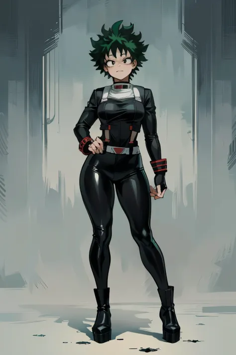 ((((my hero academia style)))), (((izuku midoriya))), (((genderbender))), 1girl, goth woman, pale skin, black lipstick, long str...