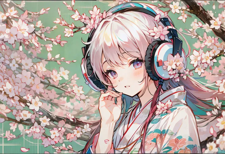 headphone　spring clothes　Japan　cherry blossoms　